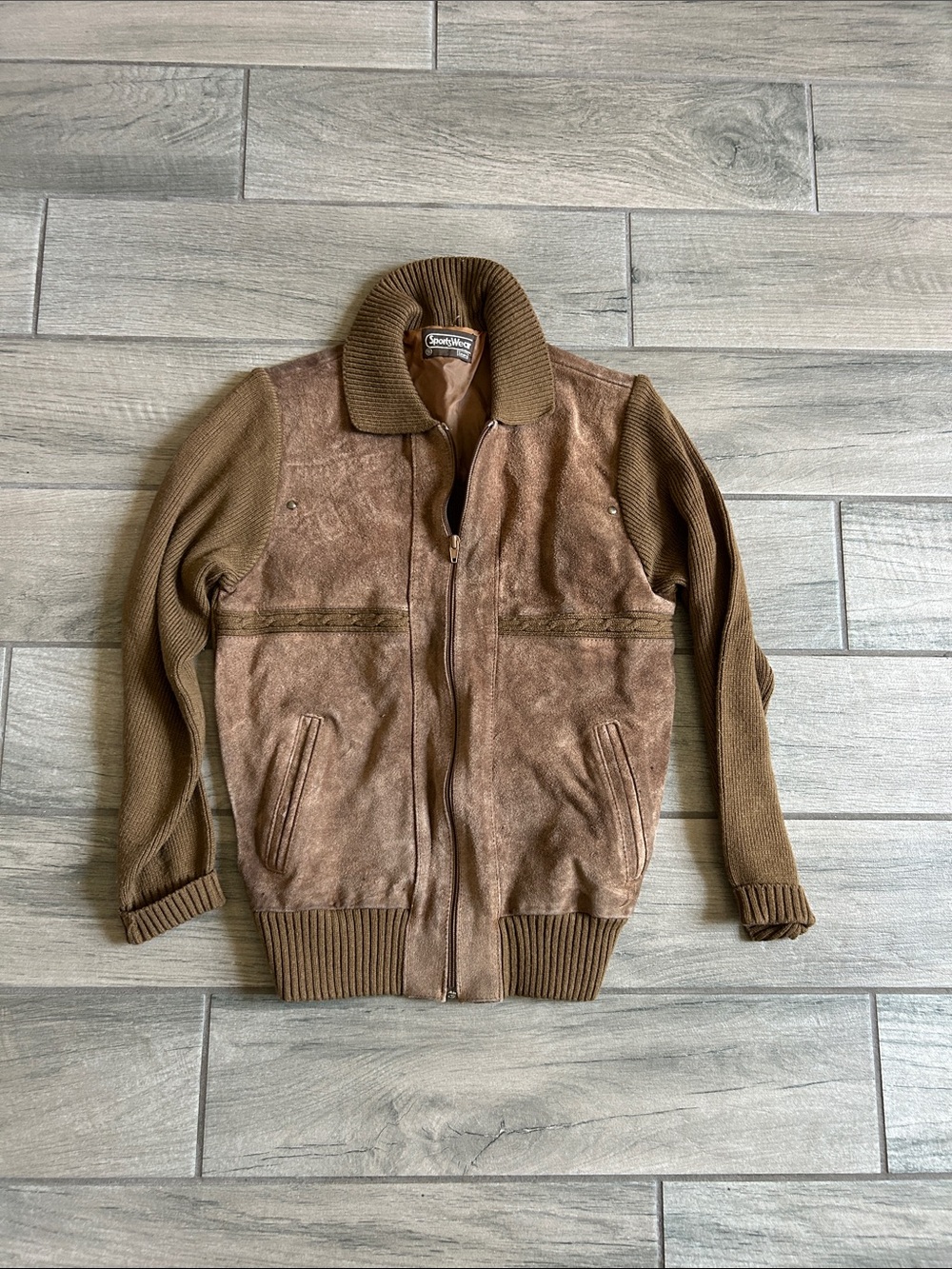 Sears Brown Suede & Knit Zip-Up Jacket